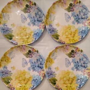 4 Shabby Chic Hydrangea Dinner Plates Heavyweight Melamine Floral Butterfly Set